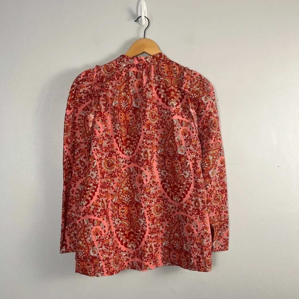 J. Crew Puff Sleeved Top Paisley pink size small cotton